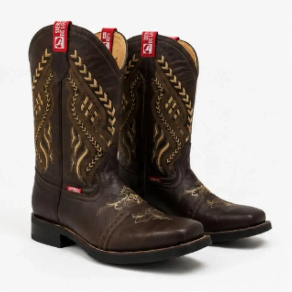 New Sierra De Lobos Leather Cowboy Boots Brown Square Toe Western Ranch Men 10.5